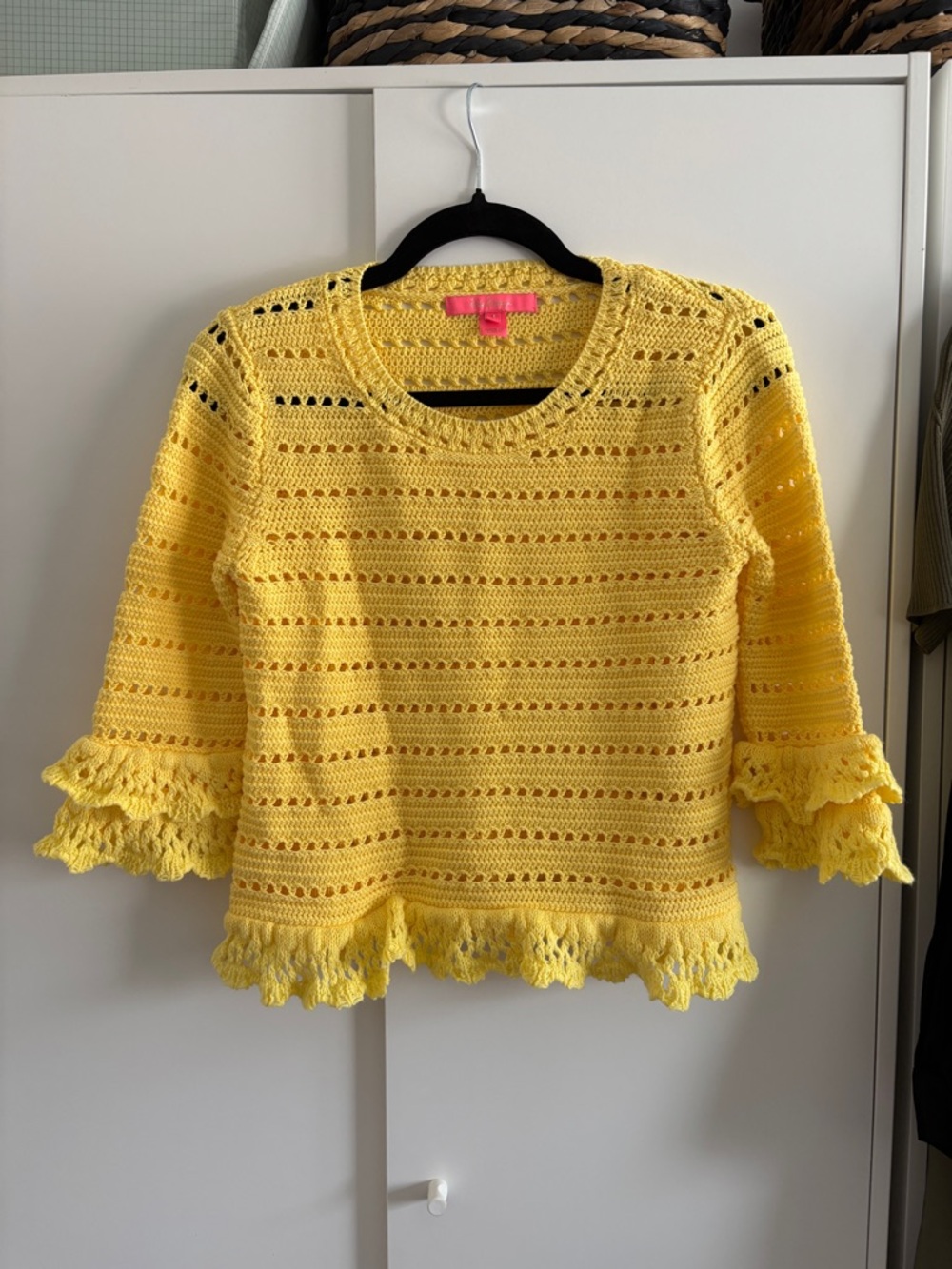 Lilly Pulitzer Yellow Crochet Knit Top with Pink Label